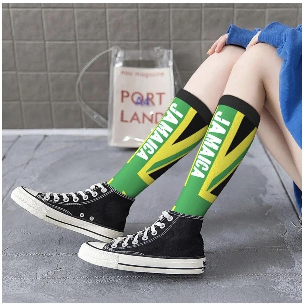 Unisex Novelty Socks Women Men Teens Soft Knee High Crew Socks  Jamaica